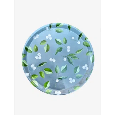India & Purry Swedish Serving Tray:  Leaves And White Berries In Gray