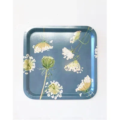 India & Purry Swedish Serving Tray: Queen Anne's Lace On Teal In Ivory,green,teal