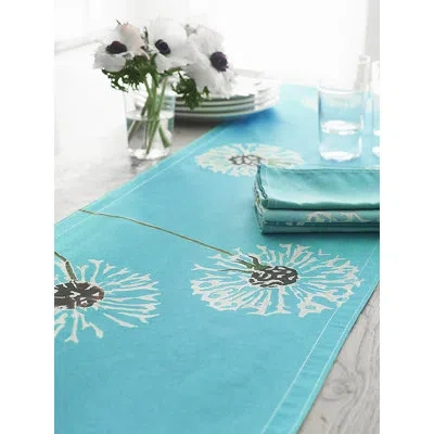 India & Purry Table Runner: Dandelions On Aqua