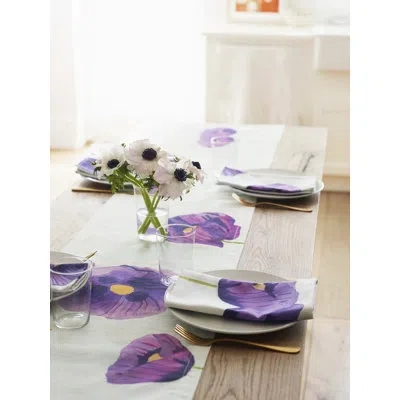 India & Purry Table Runner: Purple Poppies On Snow