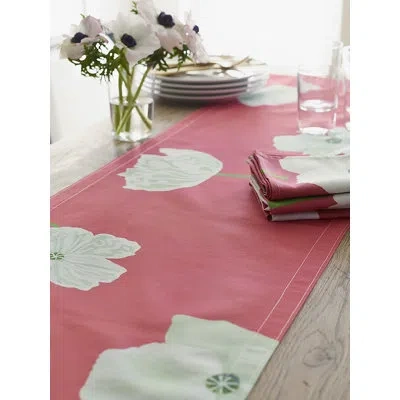 India & Purry Table Runner: White Poppies On Pink