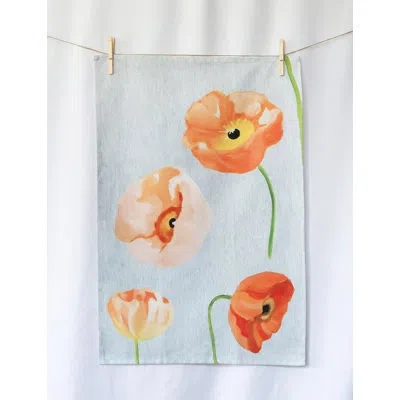 India & Purry Tea Towe: Peach Poppies On Grey