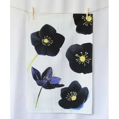 India & Purry Tea Towel: Black Hellebore On Snow In Black;white