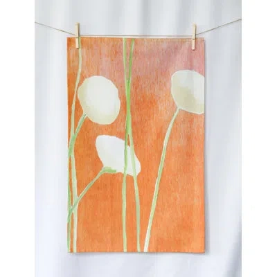 India & Purry Tea Towel: Cream Flowers On Orange
