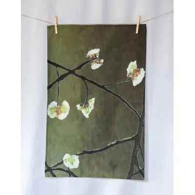 India & Purry Tea Towel: Pear Blossoms On Dark Green