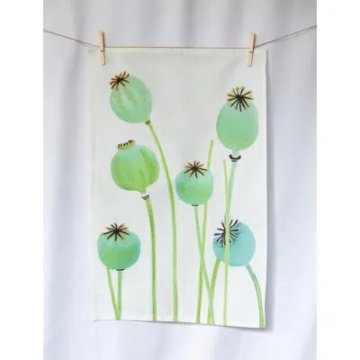India & Purry Tea Towel: Poppy Pods On Ecru