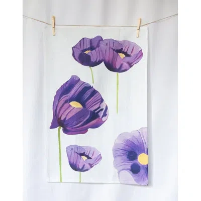 India & Purry Tea Towel: Purple Poppies On Snow