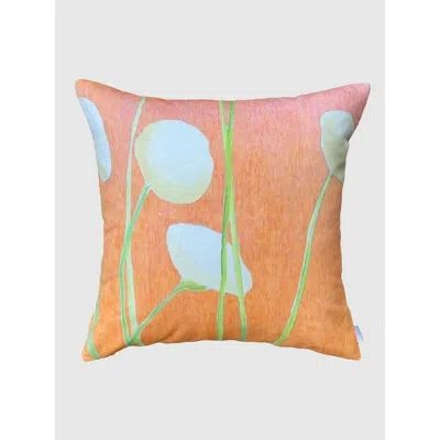 India & Purry Throw Pillow: Cream Flowers On Orange