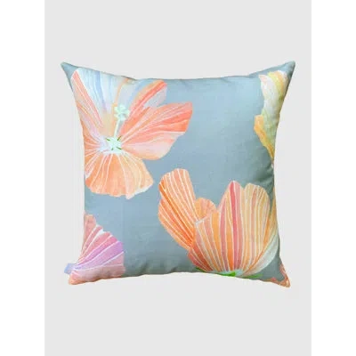 India & Purry Throw Pillow: Hibiscus On Grey