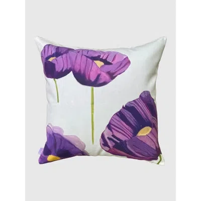 India & Purry Throw Pillow: Purple Poppies On Snow