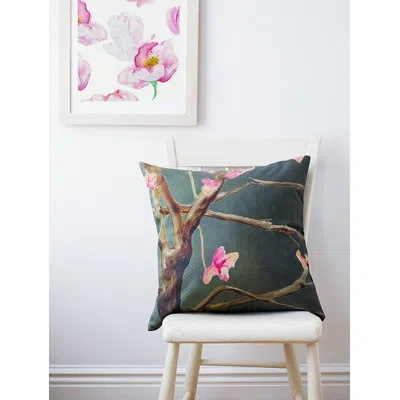 India & Purry Throw Pillow: Tree With Pink Flowers