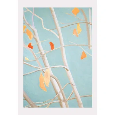 India & Purry Tree With Orange Leaves On Blue Sky - No Frame Print In Blue Sky,ivory,orange
