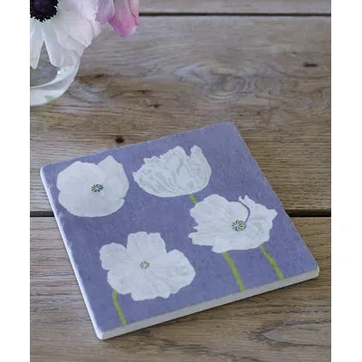 India & Purry Trivet: White Poppies On Grey In White,gray