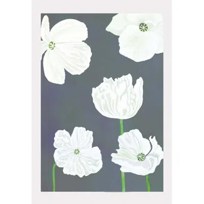 India & Purry White Poppies On Moody Blue - No Frame Print In Moody Blue,white,green