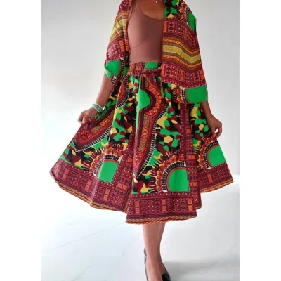 India Batik Mid Length Hostess Colorful Skirt In Green