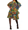 India Batik Two Piece Rasta Wrap Blouse And Skirt Set In Black Multi Tones In Multi