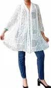 India Batik Women's Crochet Cover Up Top In White In White