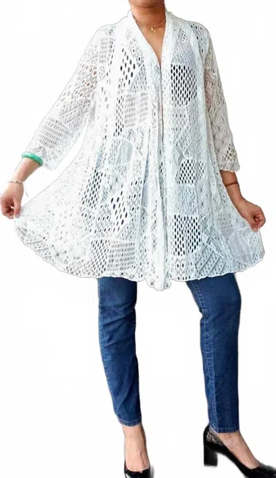 India Batik Women's Crochet Cover Up Top In White