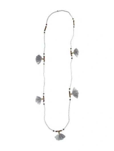 Pre-owned India Hicks No Hessel Tassel Beaded Necklace, 48" In Gray