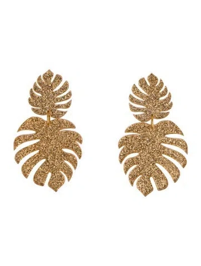 Pre-owned India Hicks Resin & Glitter Palm Leaf Earrings In Gold