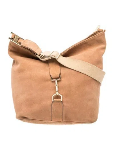 Pre-owned India Hicks Suede Top Handle Bag In Gold