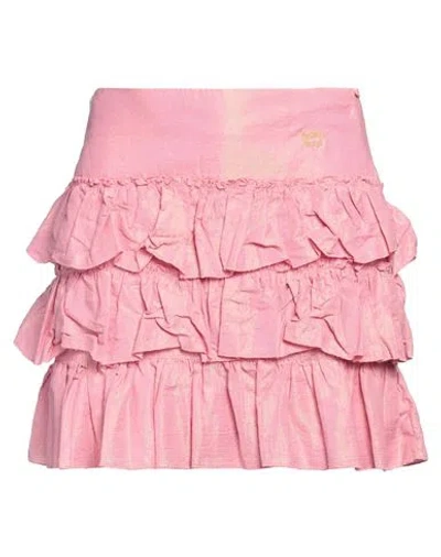 Indian Rose Woman Mini Skirt Pink Size L Cotton, Metallic Fiber