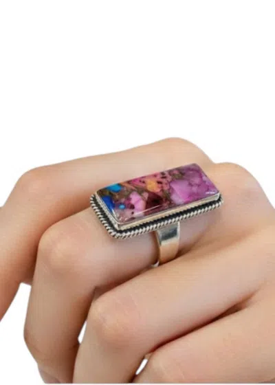 Indian Touch Of Gallup Women's Handcrafted Dhalia Stone Adjustable Ring In Multi