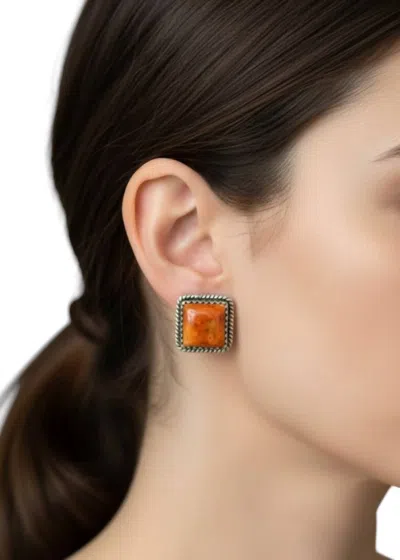 Indian Touch Of Gallup Women's Handcrafted Stud Earrings In Sponge Coral & Silver In Multi