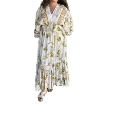 Indian Tropical Fashion Printed Kimono Dress In Cream In Grey