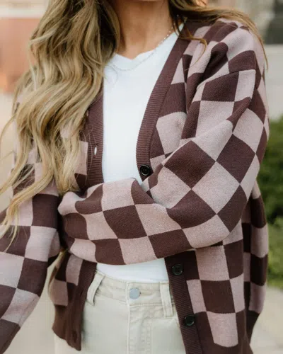Indie & Co Hunter Checker Cardigan In Brown