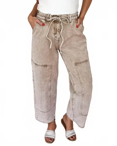 Indie & Co Shiloh Acid Wash Barrel Denim Pants In Smoke Gray In Multi