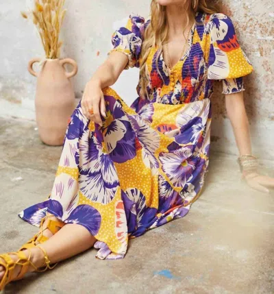 Indies Prodiguese Dress In Yellow Purple In Multi