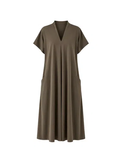 Indies Sibile V-neck Short-sleeve Midi Dress In Brown
