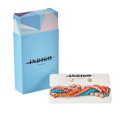 Indigo Authority Beaded Bracelet + Earring Set In Multi