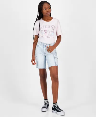 Indigo Rein Juniors' Cotton Cargo Denim Jorts In Light Wash