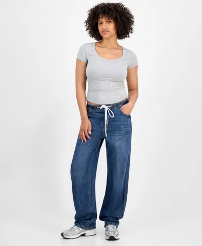 Indigo Rein Juniors' Cotton Wide-leg Drawstring Jeans In Blue