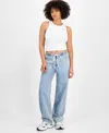 Indigo Rein Juniors' Cotton Wide-leg Drawstring Jeans In Blue
