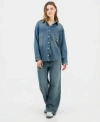 Indigo Rein Juniors Denim Button Up Shirt Wide Leg Jeans In Blue