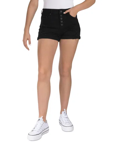 Indigo Rein Juniors' Exposed-fly Destructed Shorts In Black