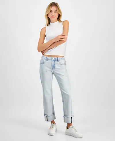 Indigo Rein Juniors' Faded Mid-rise Cuffed Capri Jeans In Light Blue