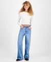 Indigo Rein Juniors' High-rise Curvy-fit Wide-leg Jeans In Blue