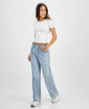 Indigo Rein Juniors' High-rise Embroidered Wide-leg Jeans In Light Blue