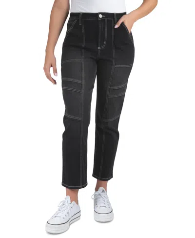 Indigo Rein Juniors' High-rise Seamed Straight-leg Jeans In Black