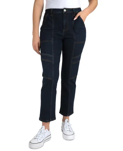 Indigo Rein Juniors' High-rise Seamed Straight-leg Jeans In Dark Blue