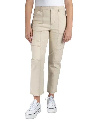 Indigo Rein Juniors' High-rise Seamed Straight-leg Jeans In Natural