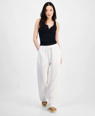 Indigo Rein Juniors' High-rise Wide-leg Cotton Gauze Pants In White