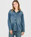 Indigo Rein Juniors' Knit Denim Button-up Shirt In Blue