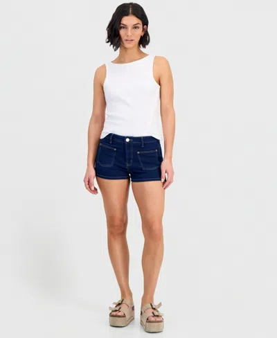 Indigo Rein Juniors' Sailor High Rise Denim Shorts In Blue
