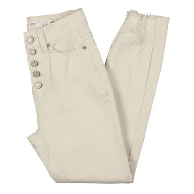 Indigo Rein Juniors Womens Curvy Fit Ripped Hem Cropped Jeans In Beige