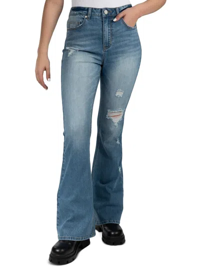 Indigo Rein Juniors Womens High Rise Destroyed Flared Jeans In Blue